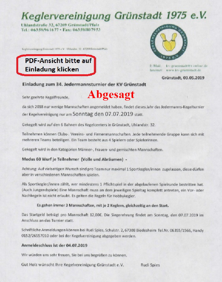 Einladung Jedermannturnier 2019